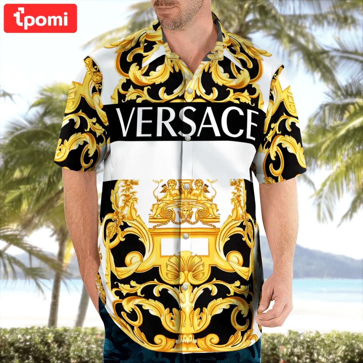 Versace golden luxury brand premium fashion hawaii shirt for men 41 Hawaii Shirt