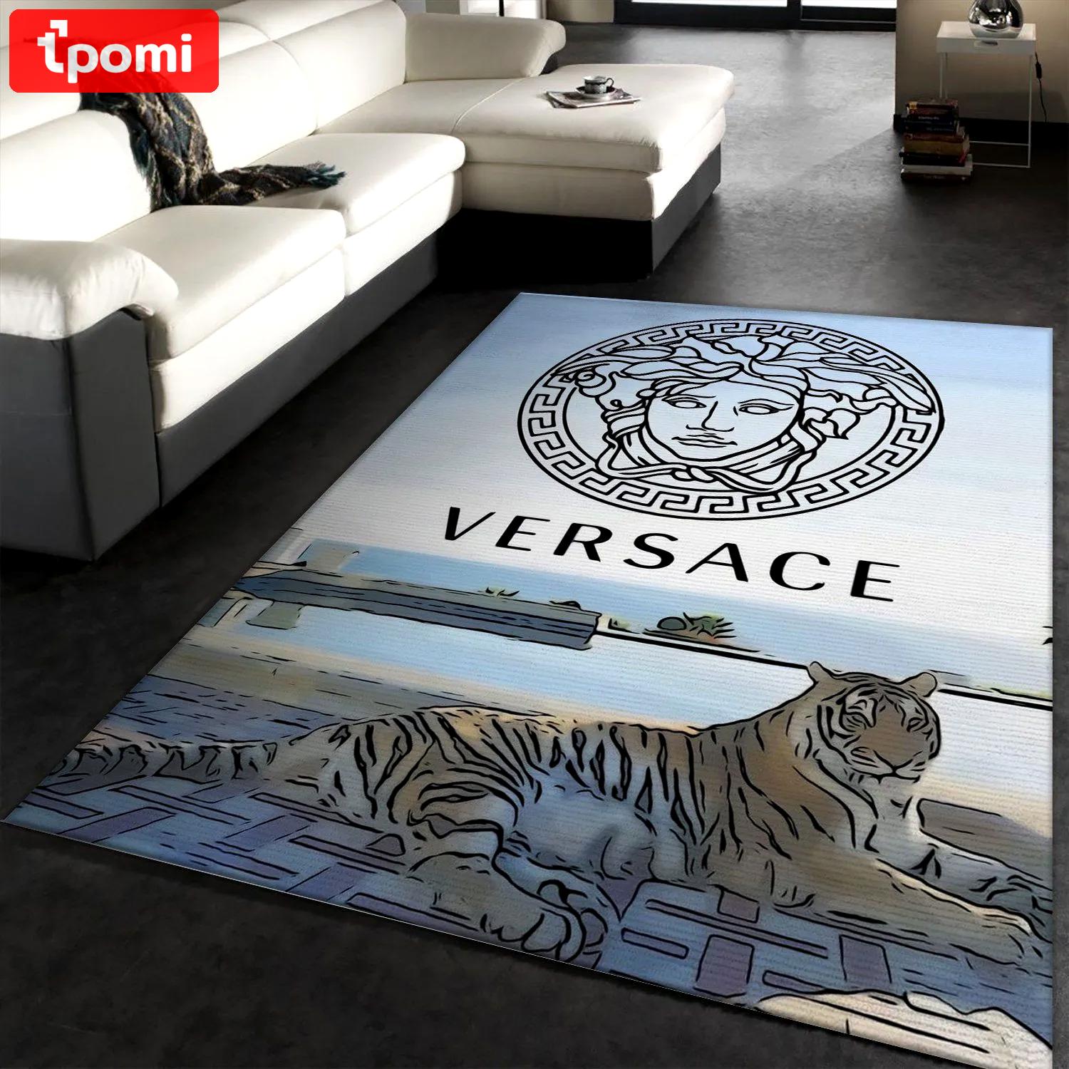 Versace logo type 100. Upgrade Your Living Room with Luxury Home Decor: Area Carpets, Floor Decor, Door Mats, and Hot Gift Items with style a High-End Fashion Brand Rectangle Rug