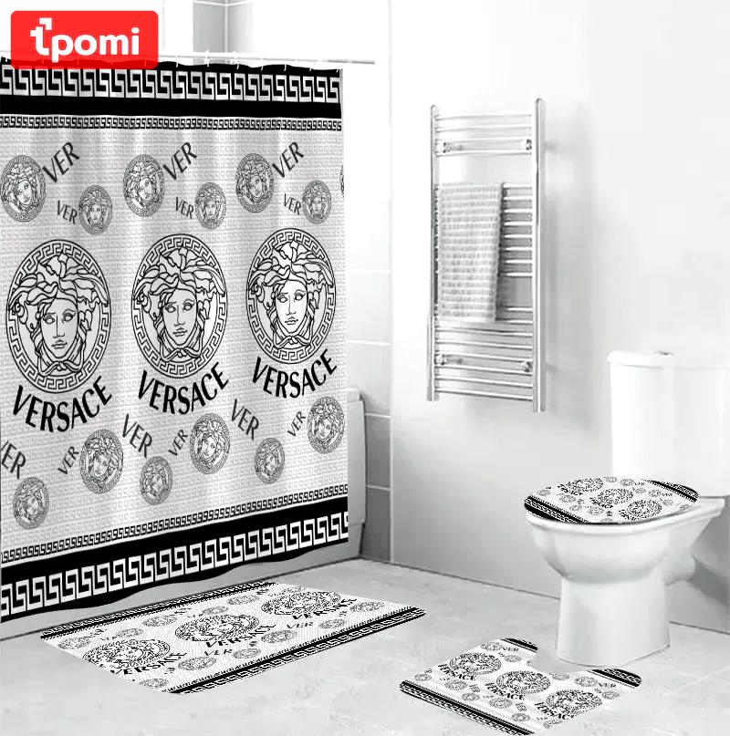 Versace medusa white black bathroom set luxury fashion brand hypebeast bath mat home decor Bathroom Set