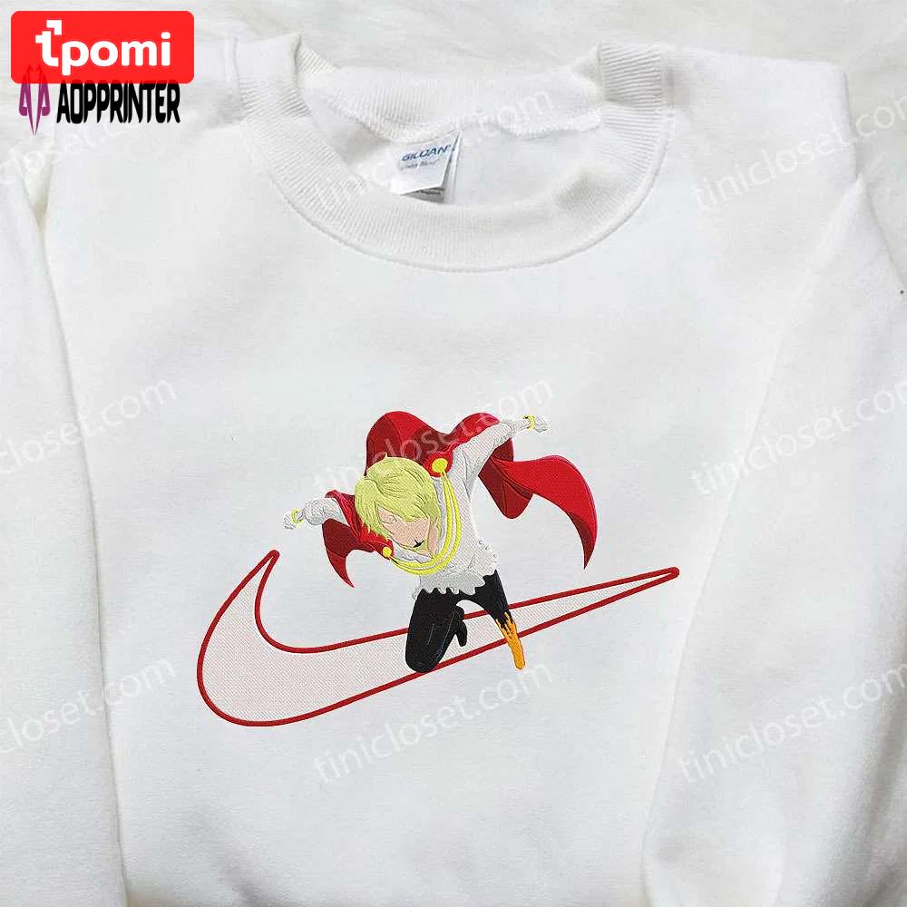 Vinsmoke sanji x nike swoosh anime hoodie & embroidered shirts: one piece & nike inspired apparel Embroidered Shirt