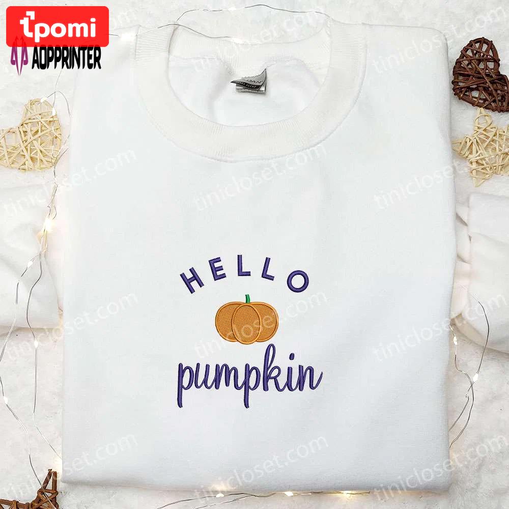 Vintage halloween embroidered shirt: hello pumpkin happy halloween design Embroidered Shirt
