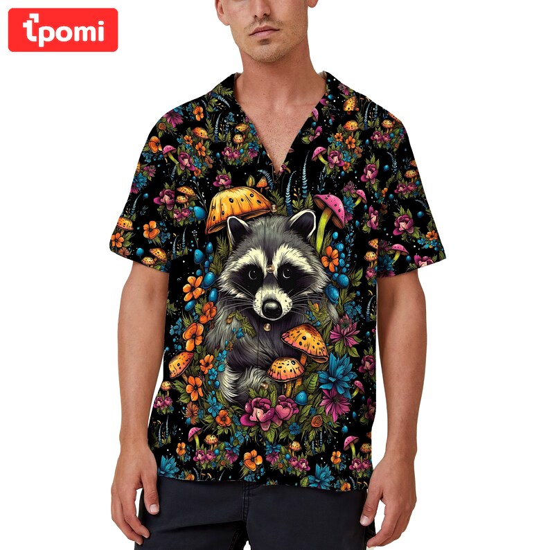 Vintage raccoon mushroom hawaiian shirt Hawaii Shirt Shorts & Flip Flops