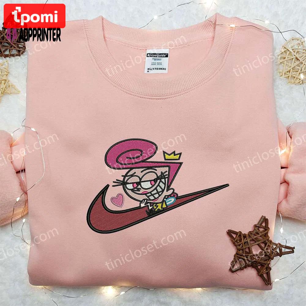 Wanda fairywinkle x nike swoosh hoodie: fairly oddparents embroidered shirt nike inspired Embroidered Shirt