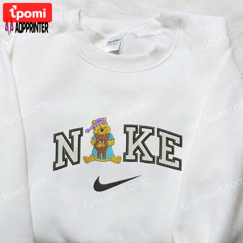 Winnie the pooh x nike embroidered sweatshirt: cute teddy bear design for nike inspired shirt Embroidered Shirt