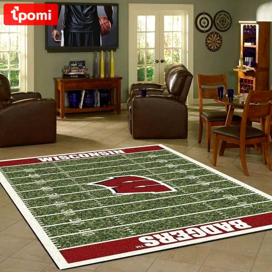 Wisconsin university football field rug football ncaa team logo carpet rug living room 200225044 Rectangle Rug