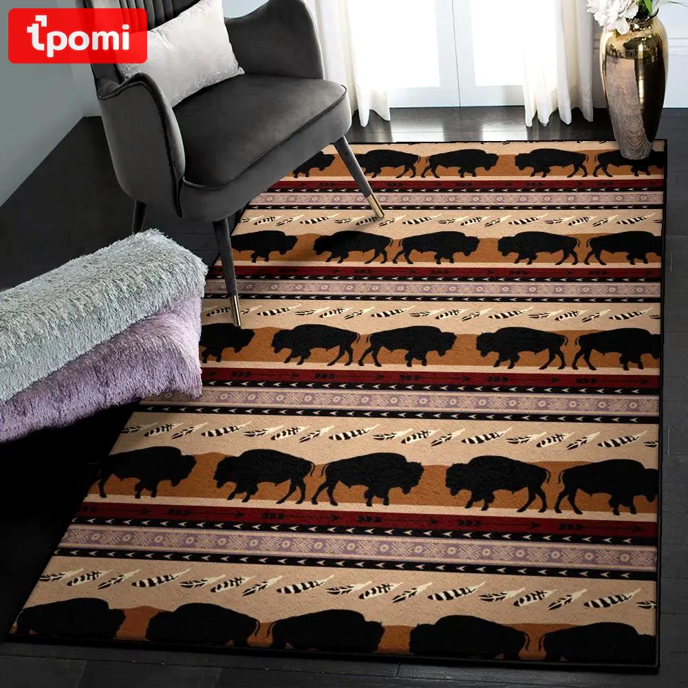 Wood bison dining room rug, native bison rug Rectangle Rug