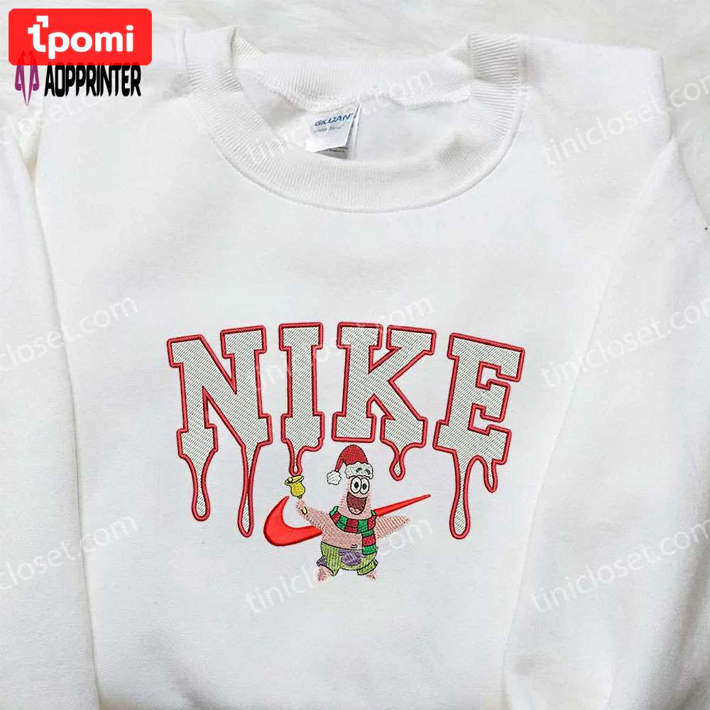 Xmas patrick star x nike embroidered sweatshirt: spongebob squarepants 4d cartoon – perfect family christmas gift Embroidered Shirt