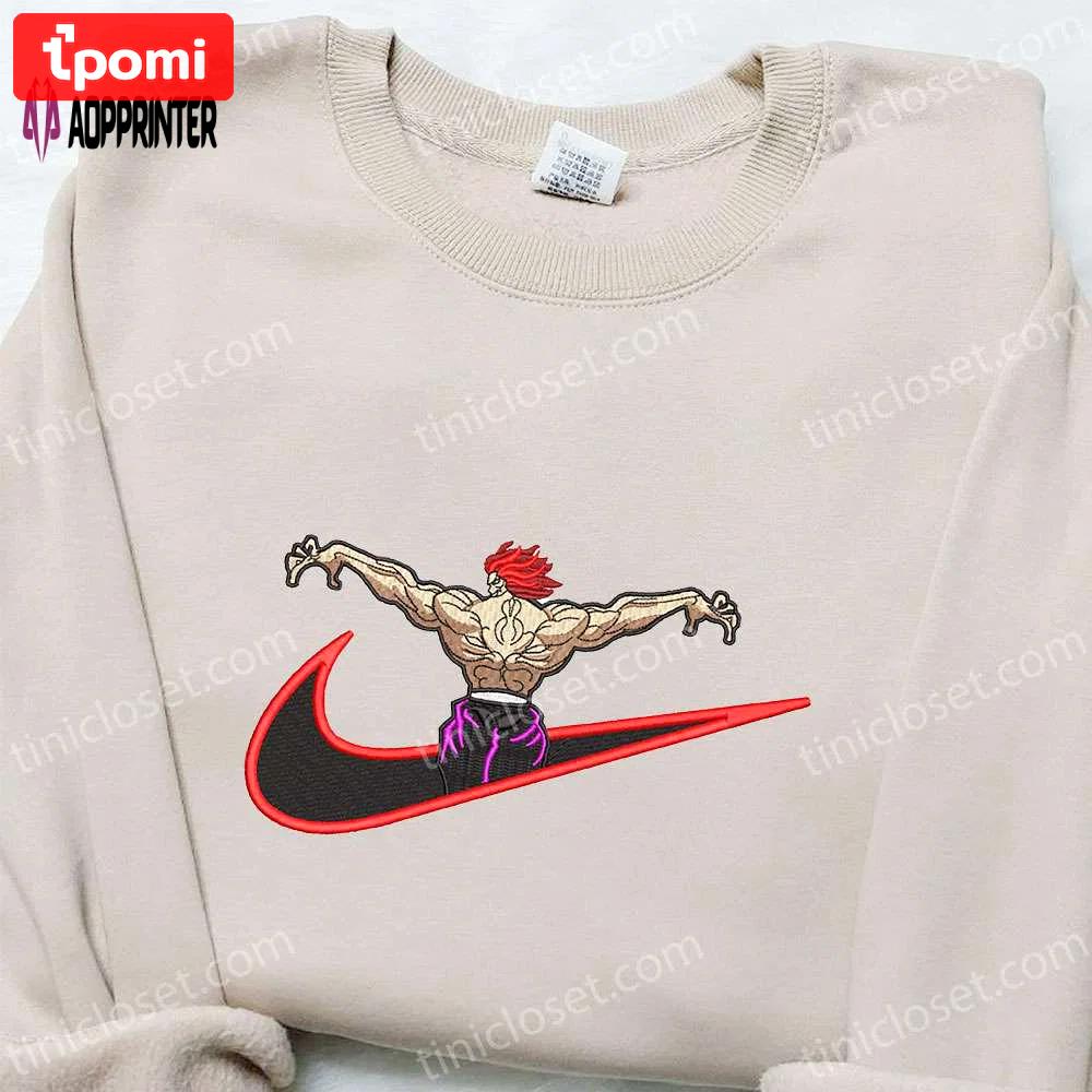 Yujiro hanma x nike swoosh anime embroidered shirt – perfect nike inspired gift for family Embroidered Shirt