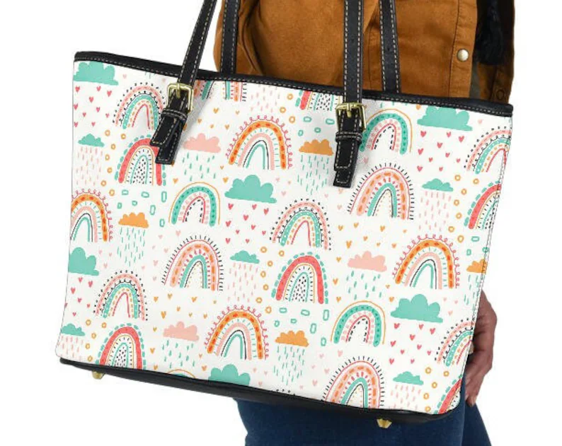 Rainbow leather handbag - shoulder tote bag 132