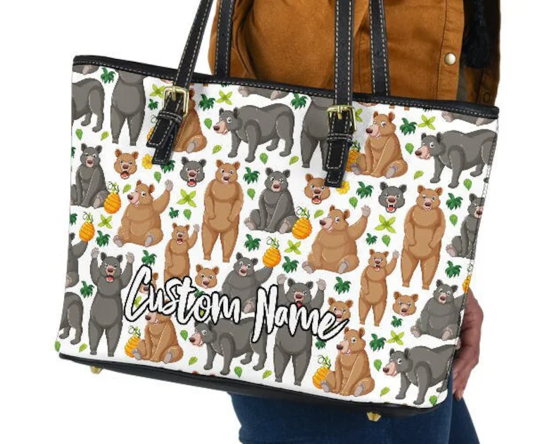 Bear leather handbag - shoulder tote bag 138