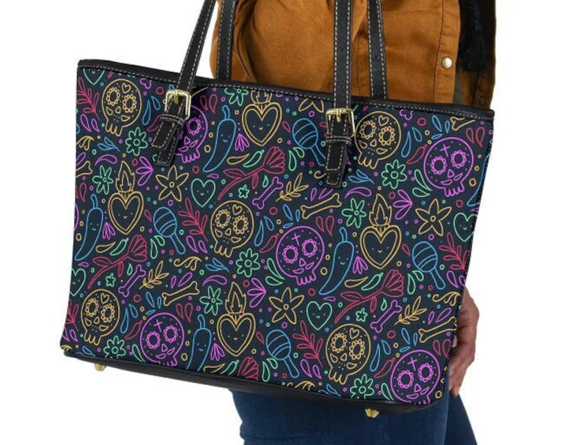 Sugar skull leather handbag - shoulder tote bag 150