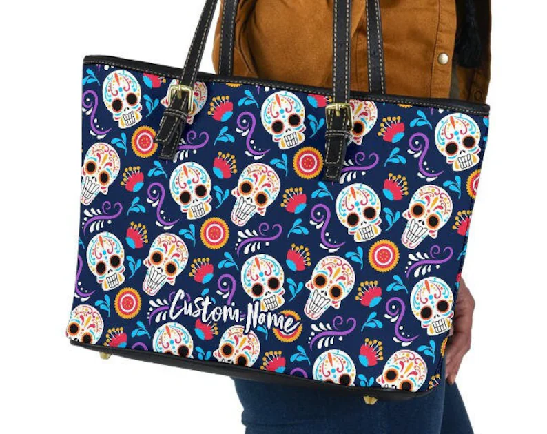 Sugar skull leather handbag - shoulder tote bag 151