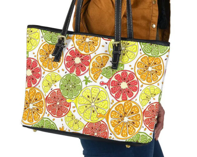Citrus lemons leather handbag - shoulder tote bag 152