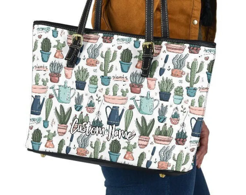 Plants leather handbag - shoulder tote bag 153