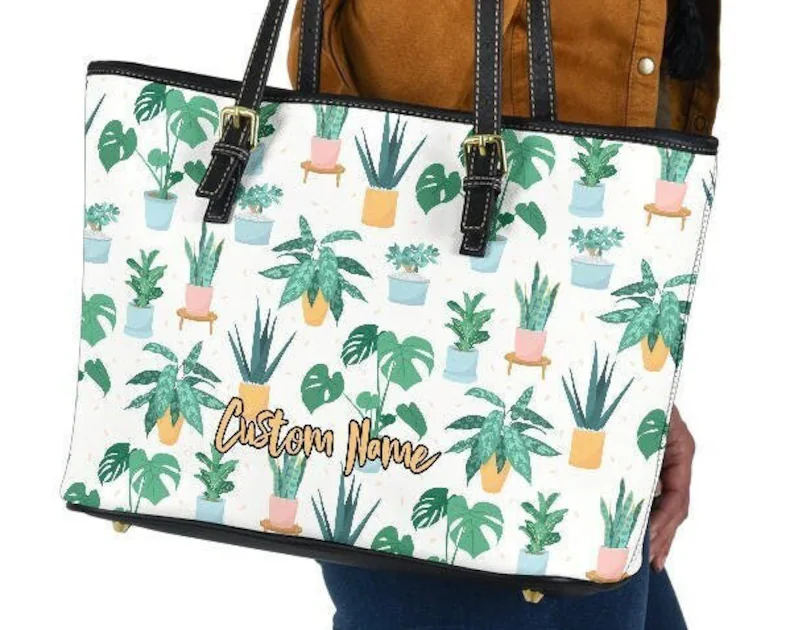 Plants leather handbag - shoulder tote bag 154