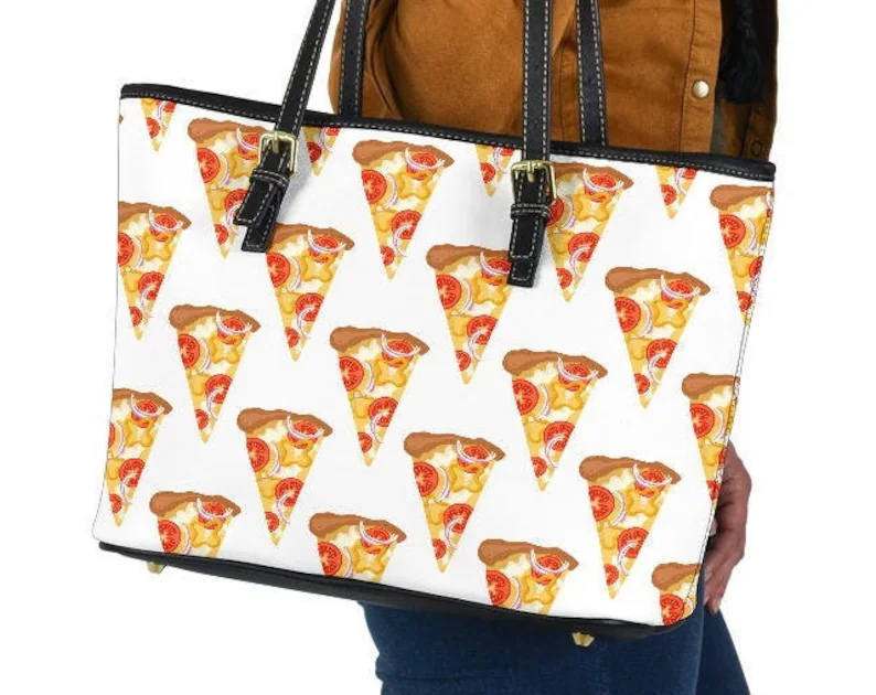 Pizza print leather handbag - shoulder tote bag 155