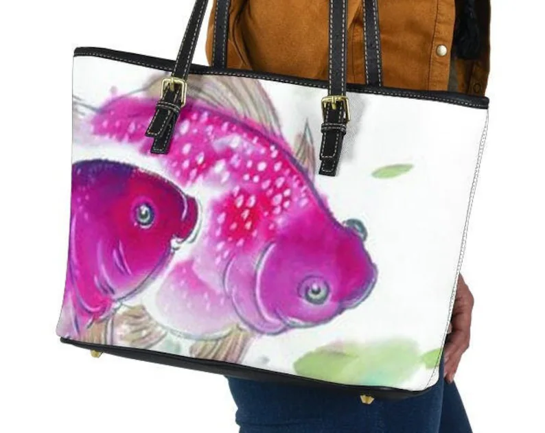 Fishes leather handbag - shoulder tote bag 157