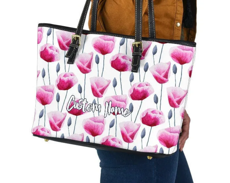Poppy flower leather handbag - shoulder tote bag 161