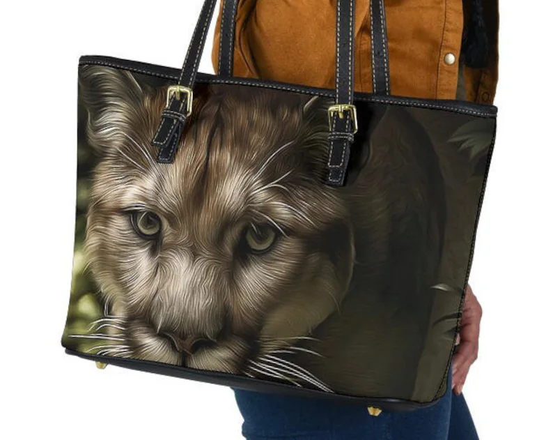 Cougar leather handbag - shoulder tote bag 163