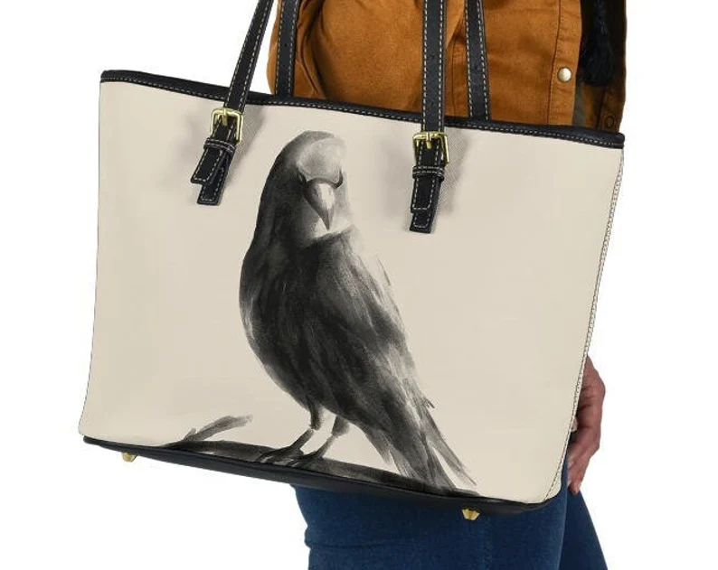 Raven leather handbag - shoulder tote bag 177
