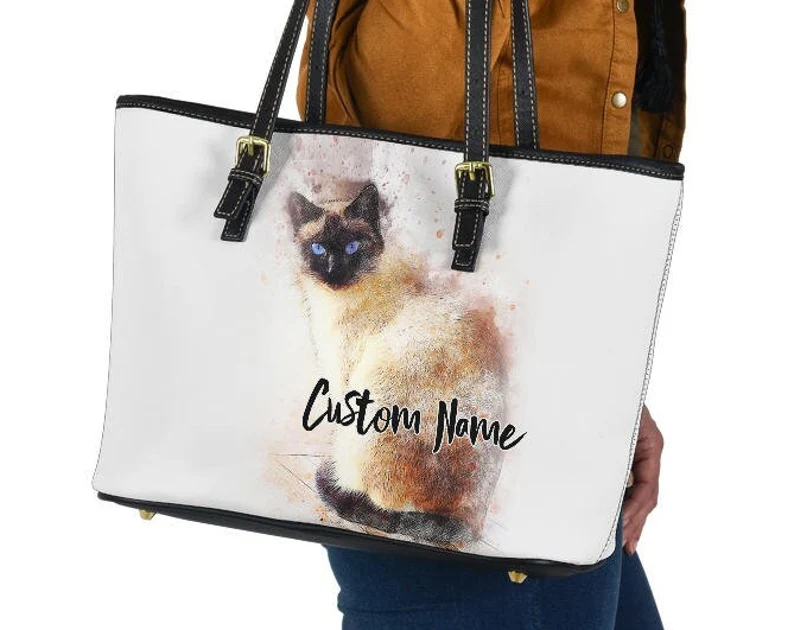 Siamese cat leather handbag - shoulder tote bag 182