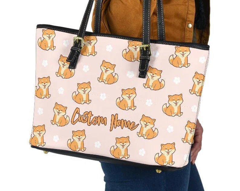 Shiba inu dog mom leather handbag - shoulder tote bag 188
