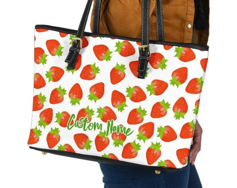 Strawberry leather handbag - shoulder tote bag 198