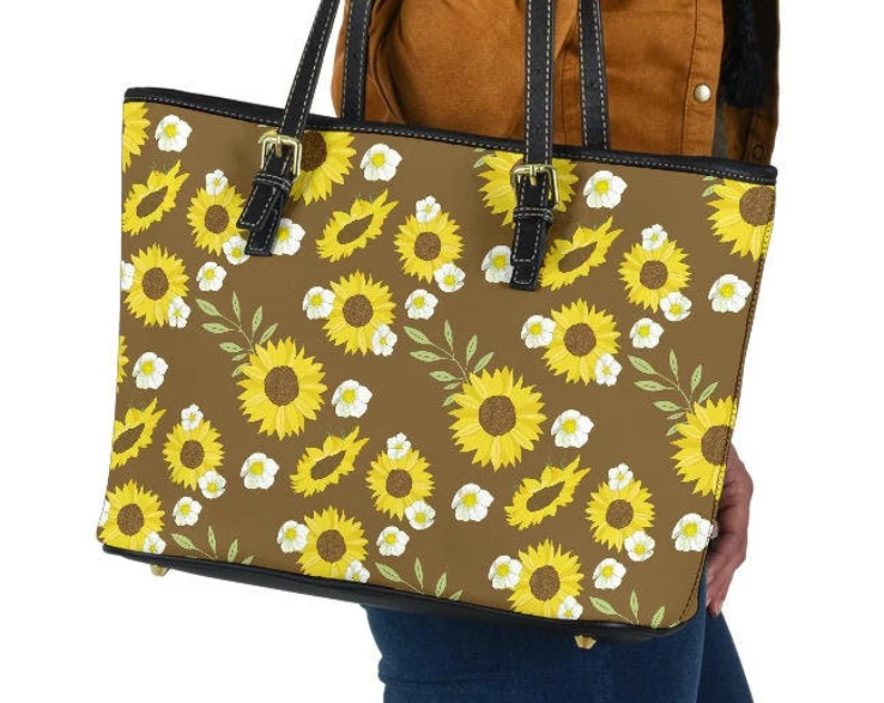 Sunflower leather handbag - shoulder tote bag 209