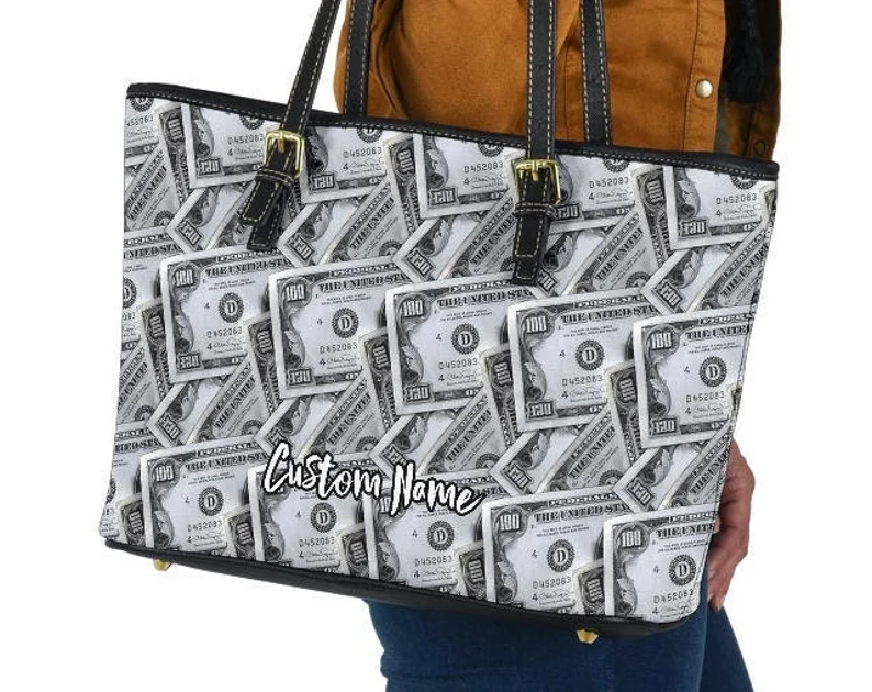Dollar money print leather handbag - shoulder tote bag 214