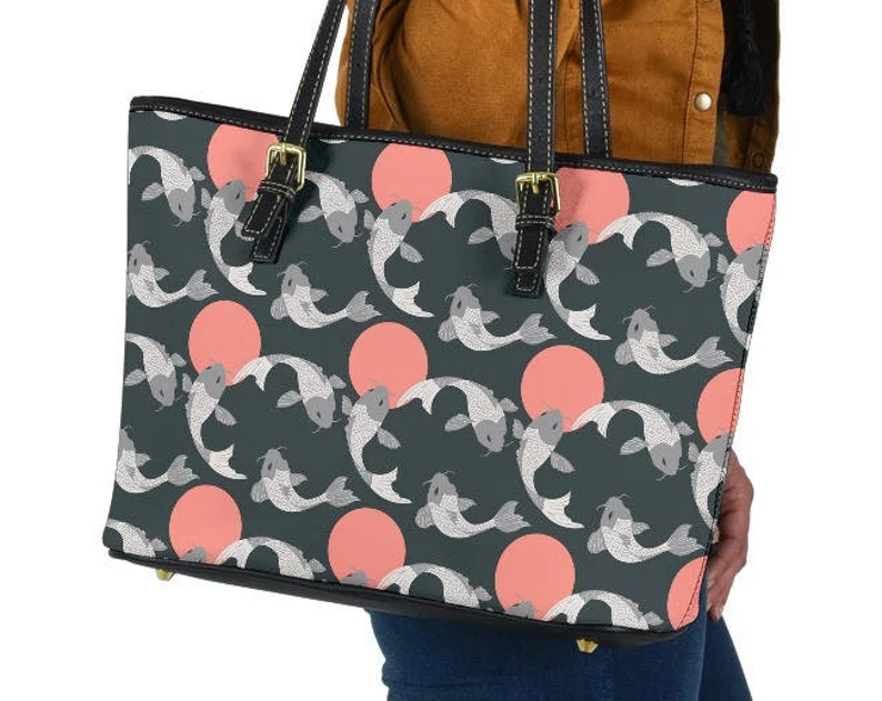 Koi fish leather handbag - shoulder tote bag 215