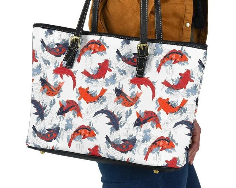 Koi fish leather handbag - shoulder tote bag 216