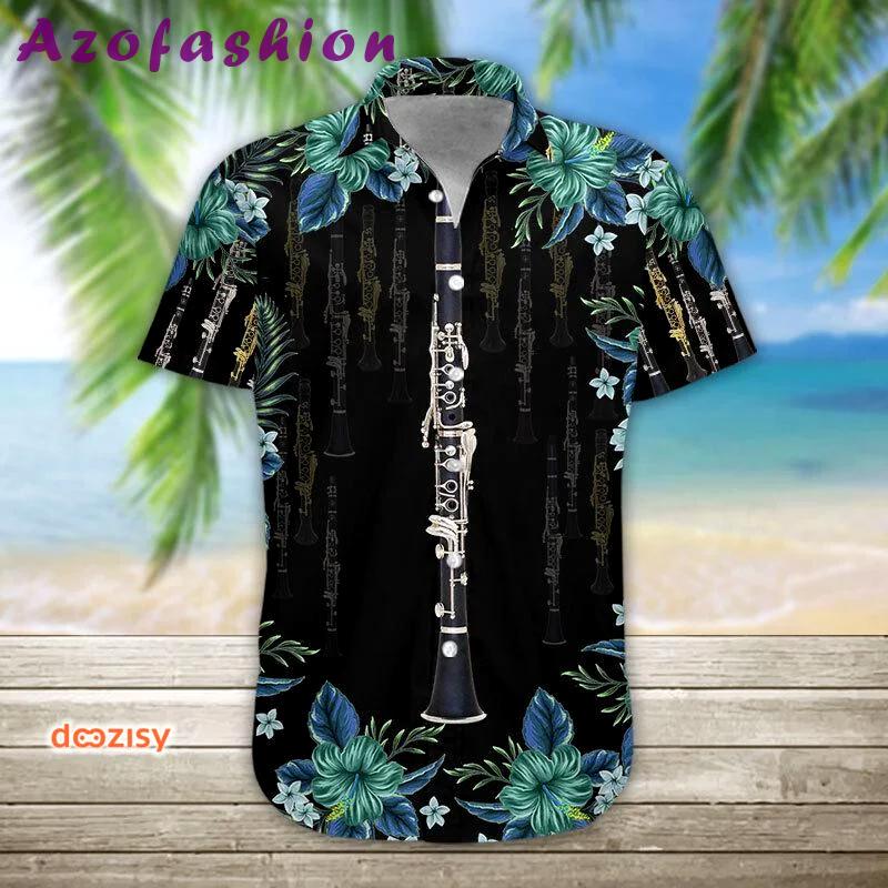 3d clarinet trendy hawaiian shirt, trendy hawaiian shirts for men short sleeve aloha beach shirt Hawaii Shirt Shorts & Flip Flops