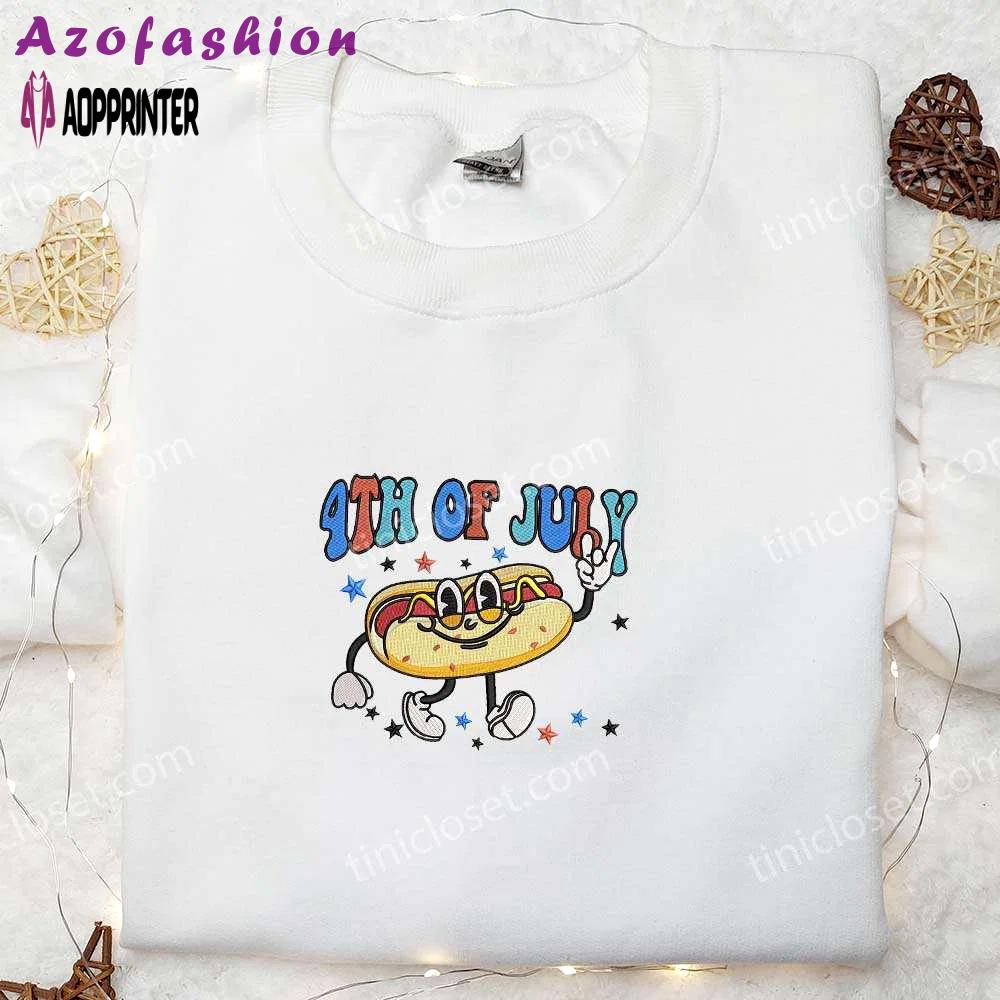 4th of july hotdog embroidered shirt: funny gift for national day Embroidered Shirt