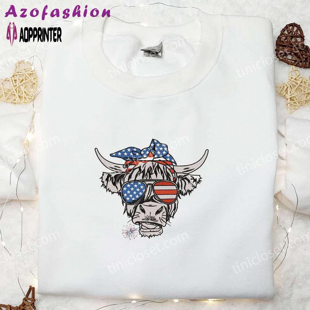 4th of july patriotic cow embroidered shirt: best patriotic shirts & national day gifts Embroidered Shirt