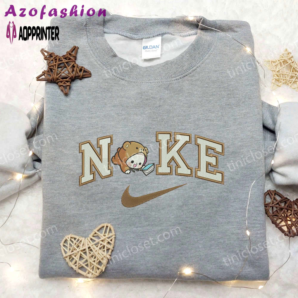 Adorable baby bear mocha x nike swoosh embroidered shirt – cartoon & nike embroidery Embroidered Shirt