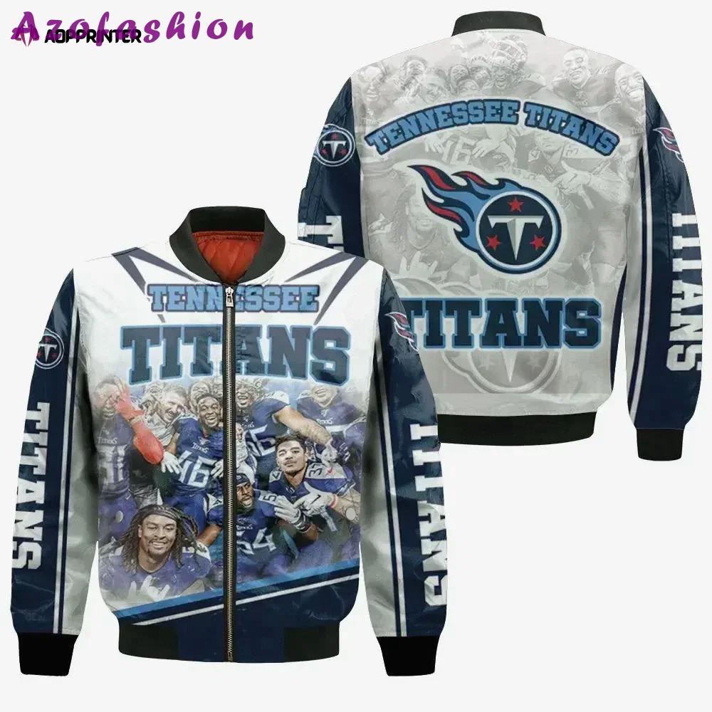 Afc south division 2021 tennessee titans logo bomber jacket – white and blue Bomber Jacket