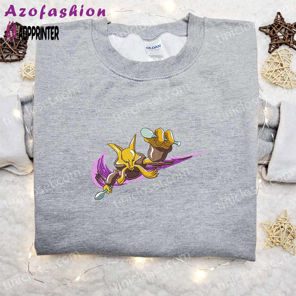 Alakazam x nike swoosh anime & pokemon embroidered shirts nike inspired designs Embroidered Shirt