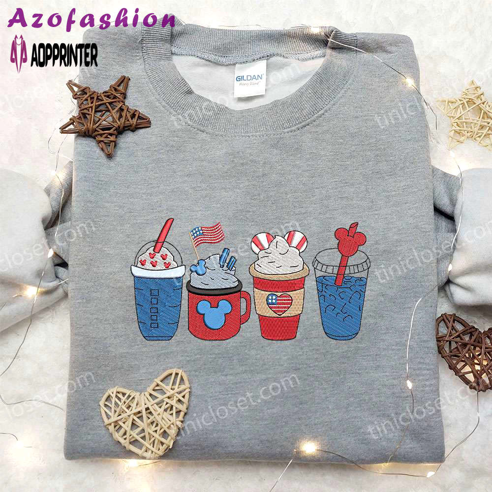 America coffee cups embroidered shirt – best patriotic shirts for national day gifts Embroidered Shirt