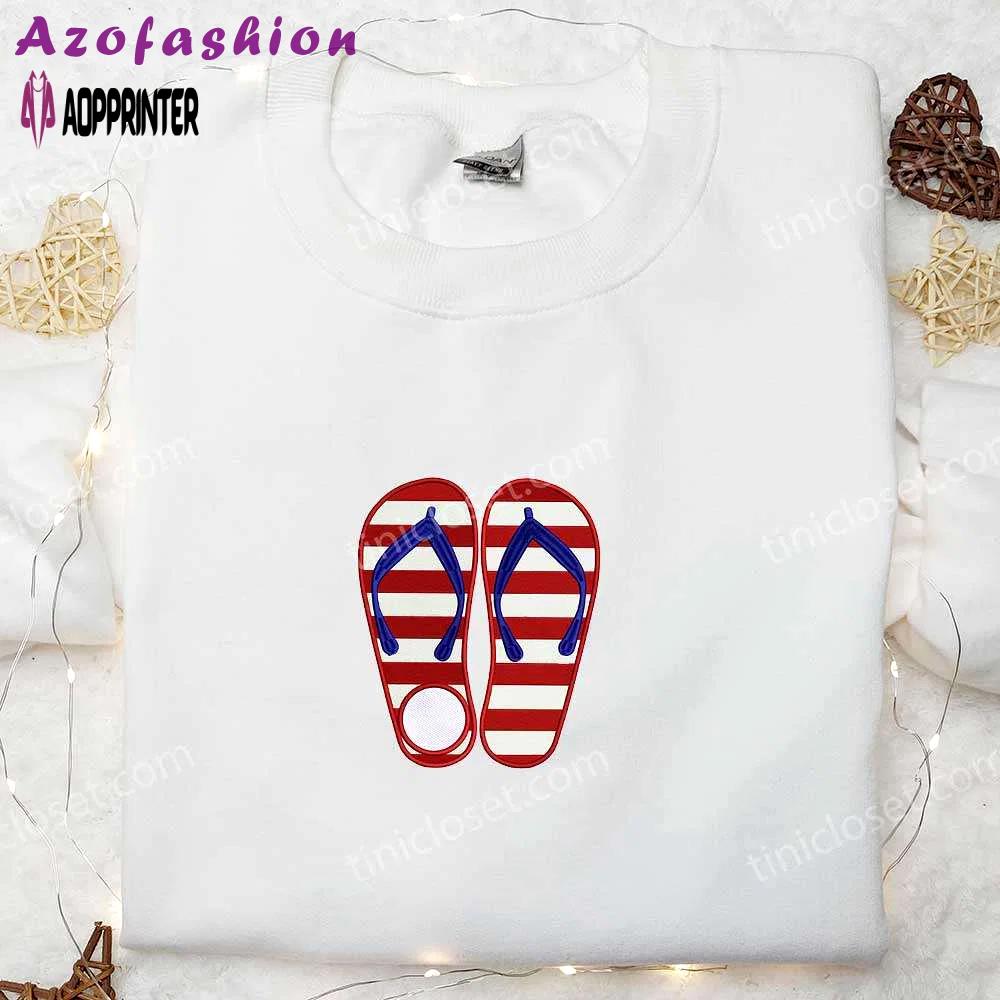 America monogram flip flop embroidered shirt: best patriotic shirts & national day gifts Embroidered Shirt