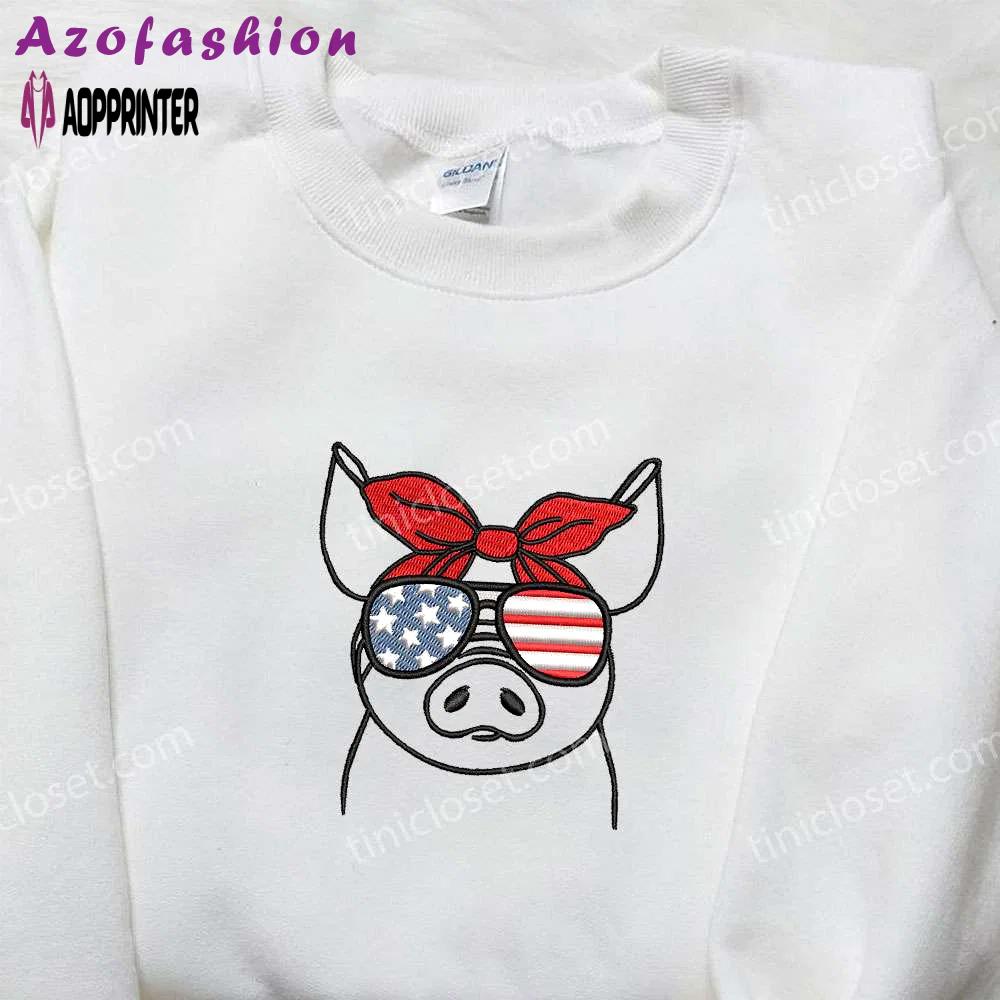 American piggy embroidered shirt: unique animal gift for national day Embroidered Shirt