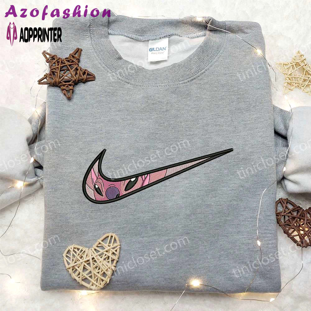 Angel x nike swoosh embroidered sweatshirt lilo and stitch disney shirt – nike inspired & unique Embroidered Shirt