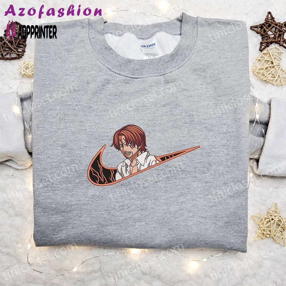 Anime embroidered hoodie: shanks x swoosh & one piece sweatshirt customizable design Embroidered Shirt