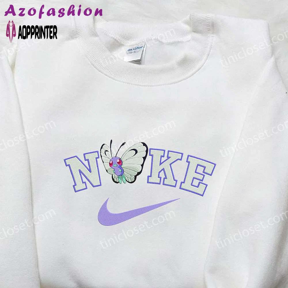 Anime embroidered hoodie & shirts: butterfree x nike & pokemon inspired – shop now! Embroidered Shirt