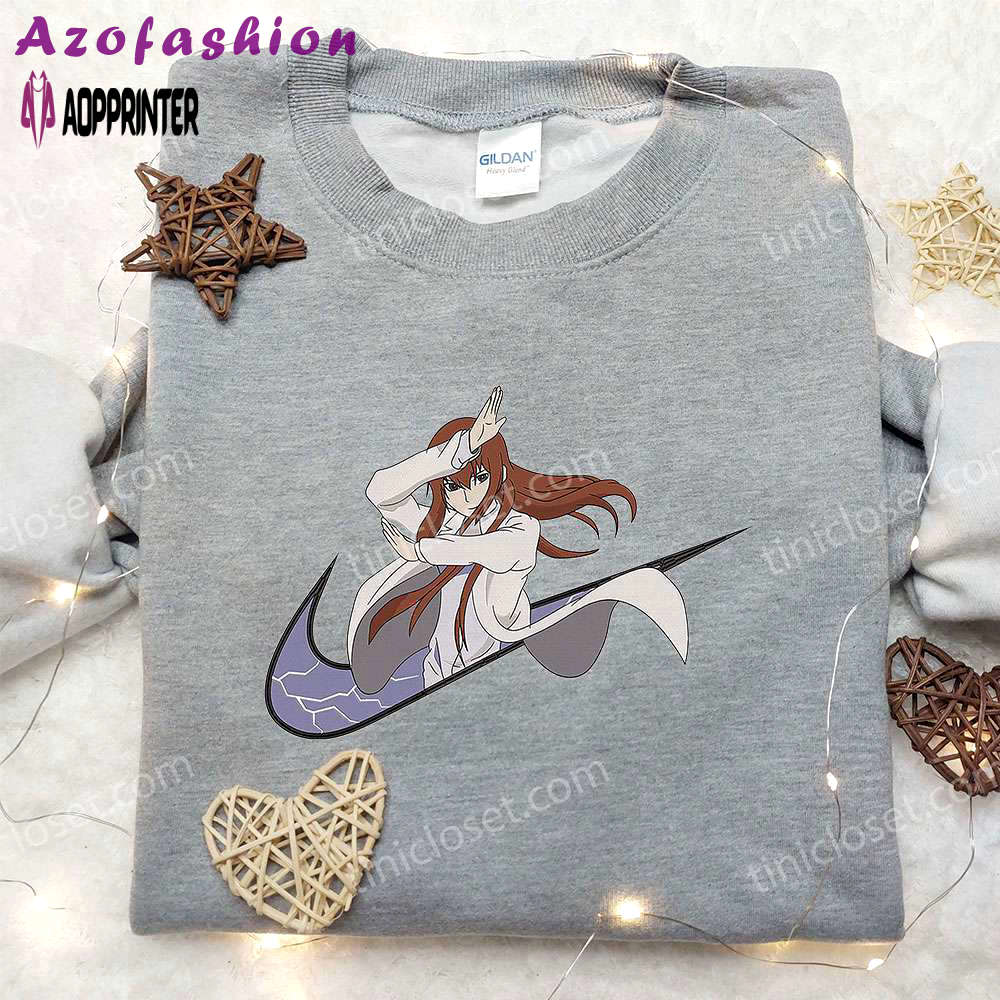 Anime embroidered hoodie & shirts: kurisu makise x nike swoosh & steins gate inspired apparel Embroidered Shirt