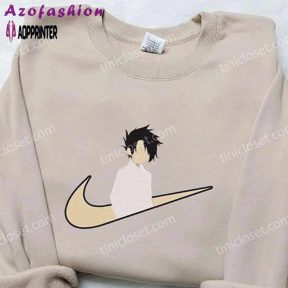 Anime embroidered hoodie & shirts: ray x nike swoosh promised neverland & nike inspired Embroidered Shirt