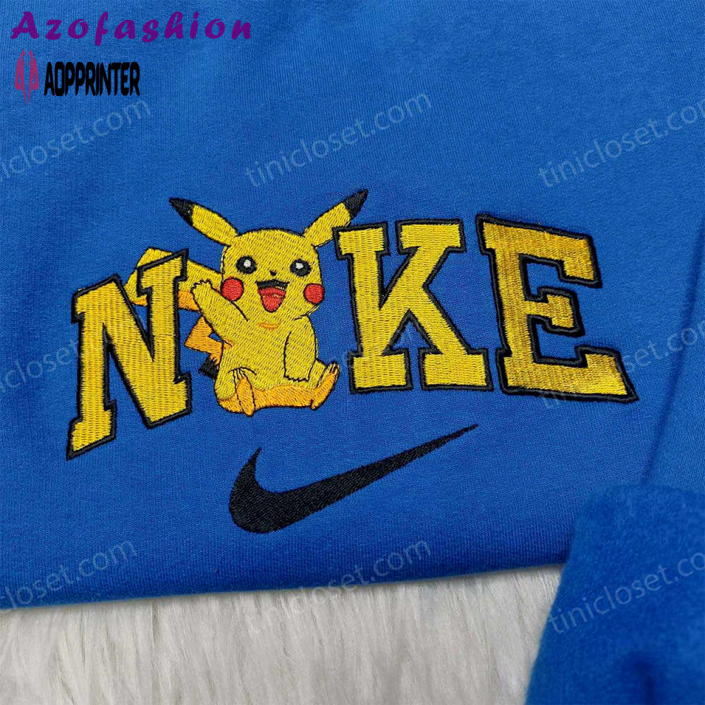 Anime embroidered nike pikachu shirt hoodie & sweatshirt: custom pokemon apparel Embroidered Shirt