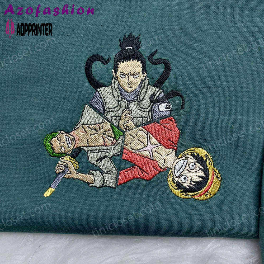Anime embroidered shirt: shikamaru zoro luffy design – perfect anime gift for fans Embroidered Shirt