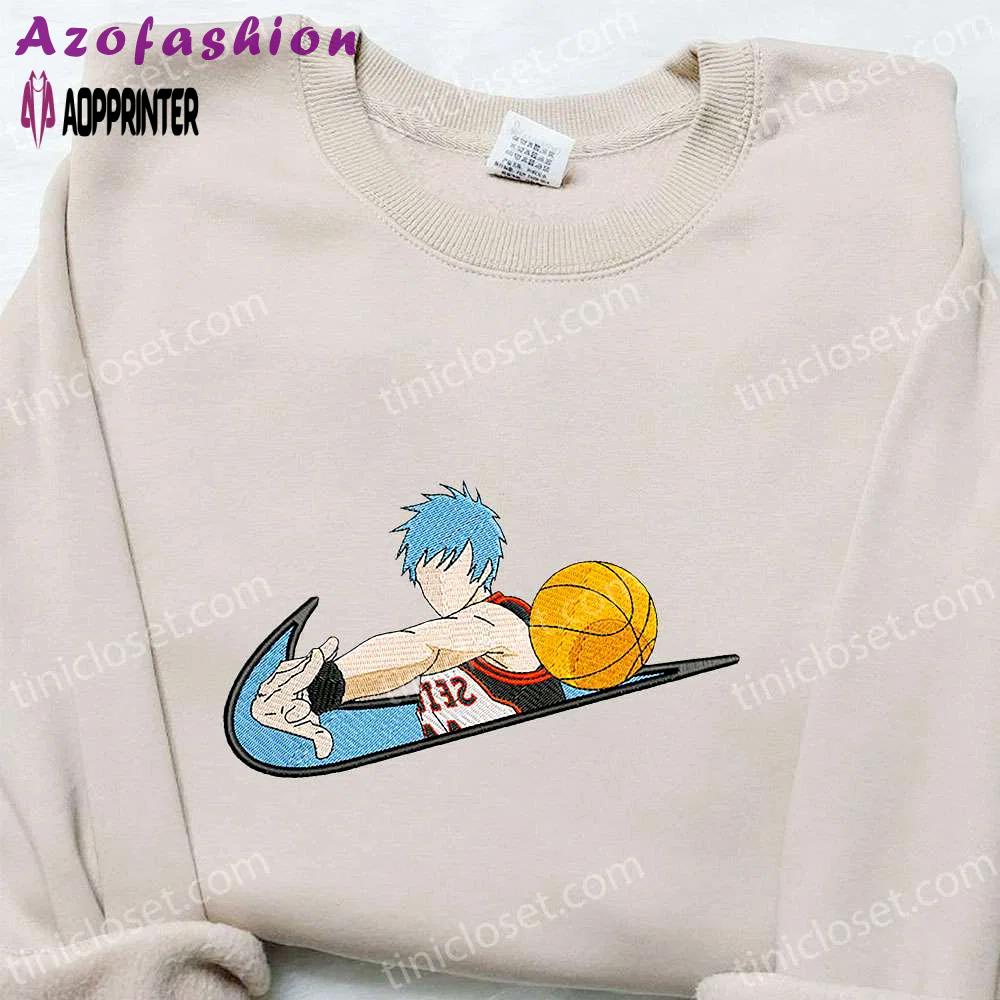 Anime embroidered sweatshirt: tetsuya kuroko x swoosh kuroko no basket shirt – cool anime clothing Embroidered Shirt