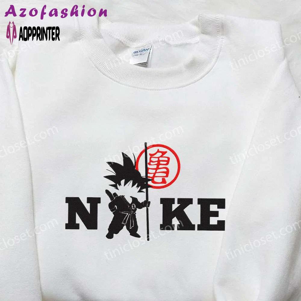 Anime-inspired goku kid x nike embroidered hoodie & dragon ball shirt: nike-inspired embroidery Embroidered Shirt