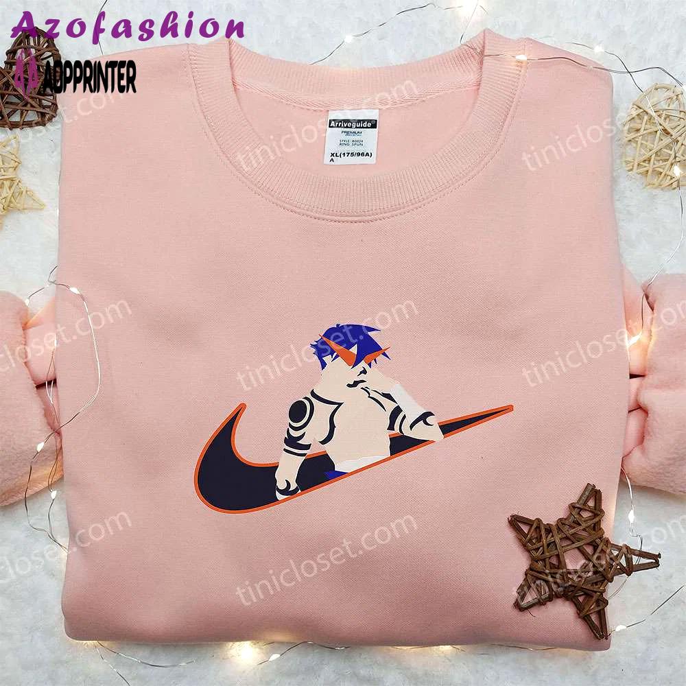 Anime kamina x nike swoosh hoodie & gurren lagann shirt – embroidered nike inspired apparel Embroidered Shirt